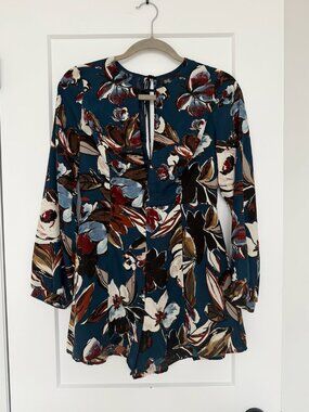 Floral Teal Long Sleeve Romper